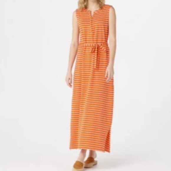 Denim&Co Dresses & Skirts - Denim & Co Petite Striped Perfect Jersey Henley Maxi Dress 9561